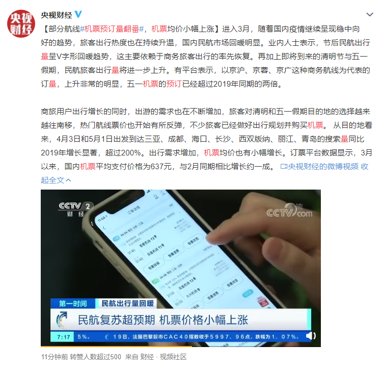 部分航線機票預(yù)訂量翻番！國內(nèi)民航市場回暖明顯
