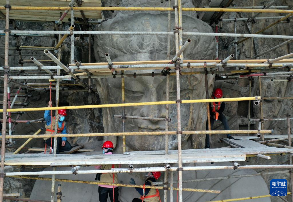 龍門石窟奉先寺“大修”工程過半 盧舍那大佛六月“開顏”