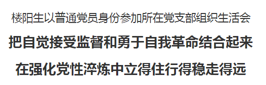 樓陽(yáng)生以普通黨員身份參加所在黨支部組織生活會(huì)